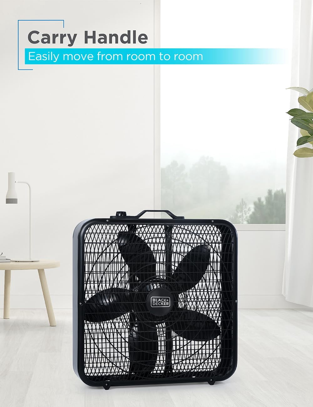 BLACK+DECKER 20" Box Fan with 3 Speed Settings, Powerful 80W Motor, 5-Blade Box Fan with Carry Handle, Rotary Knob, Portable Fan and Cooling Fan for Home, Office, Garage, BFB20SB, Black