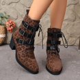 thumbnail image 6 of EliteGoogv Womens Leopard Print Mid Calf Boots Lace Up Dial Strap Faux Suede Boots For Women Winter Comfortable Footwear US:9, 6 of 9