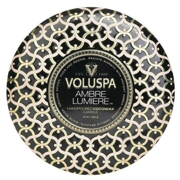 Voluspa 264695 12 oz 3 Wick Decorative Tin Candle, Ambre Lumiere