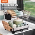 thumbnail image 2 of VEVOR Dish Drying Rack, 2 Tier Large Capacity Dish Drainers, Rustproof Stainless Steel Dish Drainer with Drainboard, Storage Space Saver, Cup & Utensil Holder for Kitchen Counter Over The Sink, Silver, 2 of 9