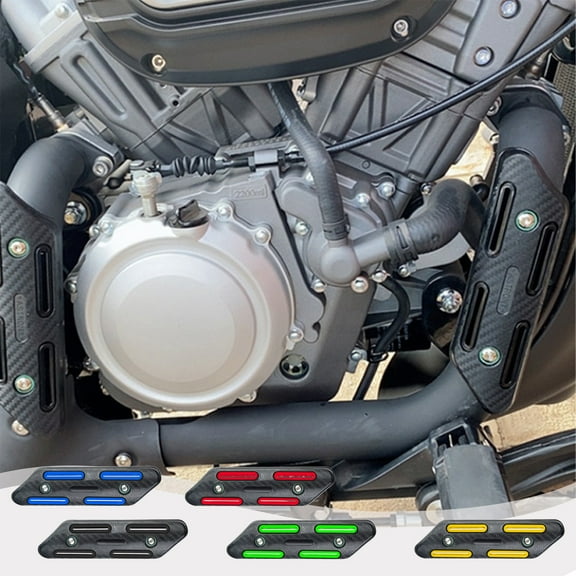 Motorcycle Exhaust Pipe Protective Cover | Heat Shield Decorative Tape | Thermal Insulation & Scald Guard | Durable Plastic | Red Green Blue Yellow | 18.5x5x1cm | Full Kit Included
