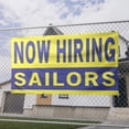 thumbnail image 2 of Now Hiring Sailors 13 oz Heavy Duty Vinyl Banner Sailor Jobs Available Deckhand Help Wanted Sign for Business Advertising Indoor/Outdoor Single-Sided with Metal Grommets (4x10 ft, Ye & Bl), 2 of 6