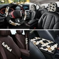 thumbnail image 4 of KUIFORTI Black Cow Print Auto Seat Covers Full Set Set 14 Pcs with Auto Center Console Armrest Pad Steering Wheel Cover Seat Belt Pads Car Headrest Protectors for Most Cars, 4 of 7