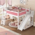 thumbnail image 3 of Harper & Bright Designs Queen Size Loft Bed with Wardrobe and Storage Shelves, Solid Wood Loft Bed Frame with Detachable Slide and Ladders, Pink+White, 3 of 12