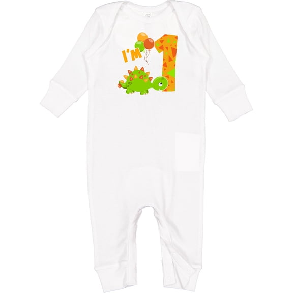 Inktastic Happy Dinosaur First Birthday-green Baby Romper Coveralls