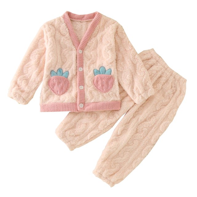 Gibobby Conjunto de ropa para bebé y niño Conjunto de ropa de invierno para Niñass pequeñas, estampado de fresas de manga larga, pantalones, 2 uds., conjunto d(Rosa, 12-18 Meses)