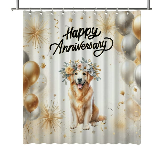 Happy Anniversary Golden Retriever Celebrates Wedding Love Family Party Shower Curtain Goldens Dog Lover Gifts Idea Waterproof Bathroom Bathtub Curtain - 01015