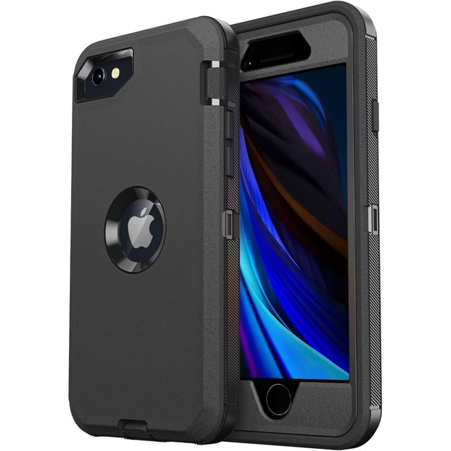 Entronix Funda Resistente para iPhone 7/8, Triple Capa, Resistente a Golpes y Anticaídas, Color Negro