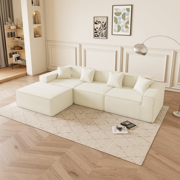 Miekor Furniture Modular L-Shaped Sectional Sofa With Reversible Chaise, Deep Seat Cushions, Comfortable Couch For Living Room, Space-Saving Sofa For Apartments, Modern Upholstered Fabric Sofa 00107