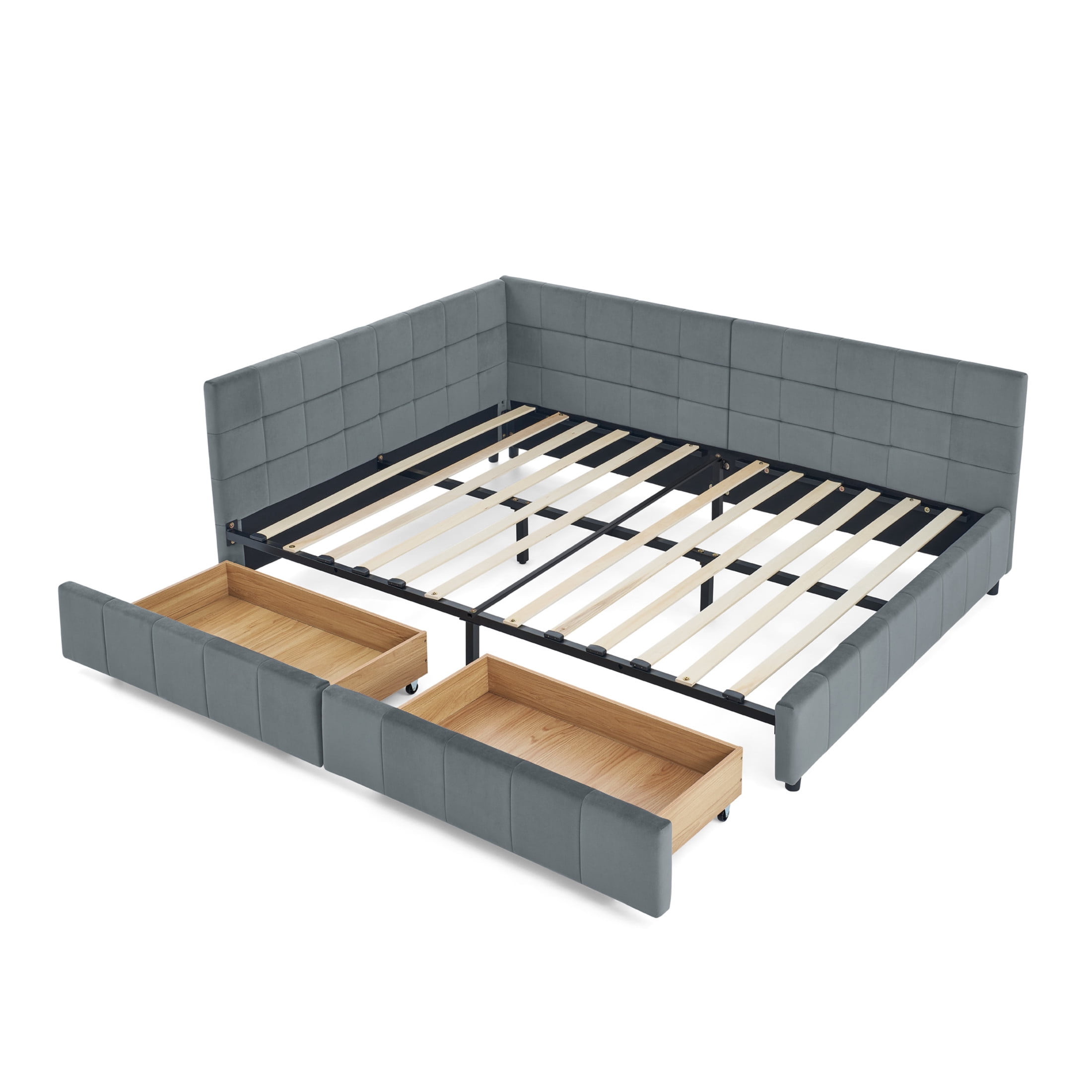 Noble House Carola Full Size Velvet Daybed Frame, Tufted Upholstered Sofa Bed with Underbed Storage Drawers, Gray