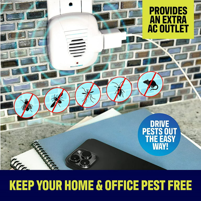  The Bell and Howell Ultrasonic Pest Repeller plug in device  Complete Kit 6 Pack, Effectively Aids to repel mice, bugs, Rats, Rodents,  Mosquitos, roaches, Spiders and Ants Chemical, odor and sound