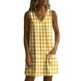 thumbnail image 6 of QUNYINEY Mini Womens Sundresses Casual A Line Sleeveless Plaid Tank Dress V Neck Loose Fit Vacation with Pockets Dresses, 6 of 6