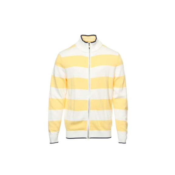 Club Room Mens Wide Striped Cotton Full Zip Sweater (Small, Yellow & White)
