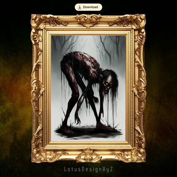 Zuno Horror Creature Poster, Gothic Of Gritty Scary Bent Over Creature, Horror Artwork, Dark Art Poster Print, Creepy Stuff- Wall Art Print, 8x12 UNFRAMED