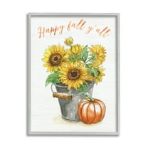Stupell Indtries Happy Fall Y'all Greeting Sunflower Tin Bucket Pumpkin,24 x 30,Design by Nan