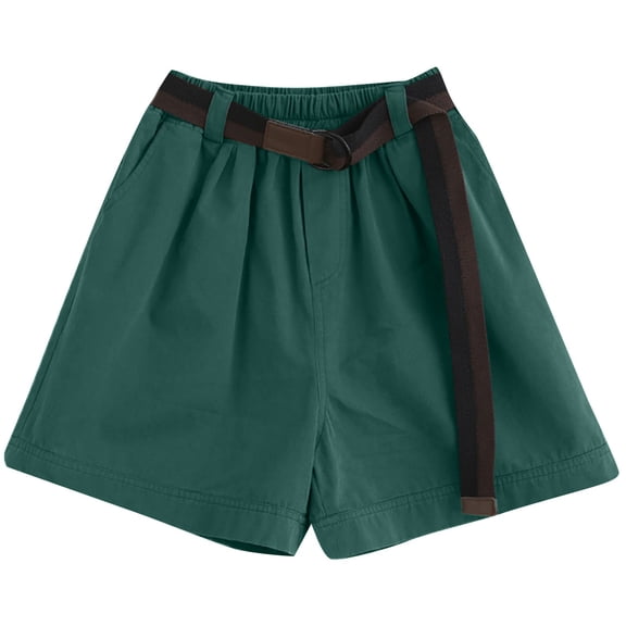 Sngxgn Women's Pleated High Waist Straight Leg Knee Length Shorts with Pocket(Green,L)