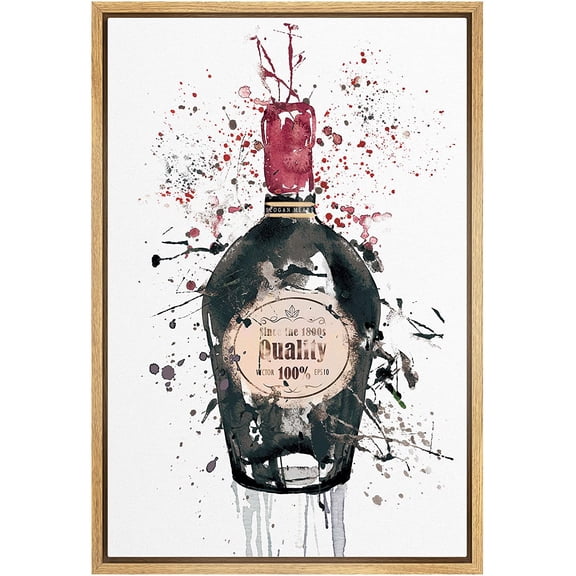 IDEA4WALL Framed Canvas Art Wall Decor A Bottle of Champagne with Red Label Drinks Wine Watercolor Pop Art Modern Expressive for Dorm Home Office - 16"x24"