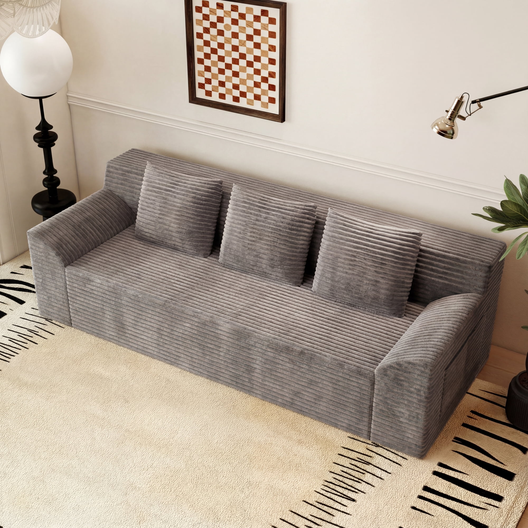 Leumius 71" 3 Seater Cloud Sofa Couch,Modern Corduroy Upholstered Boneless Sofa Couch with Deep Seat for Living Room,No Assembly Required,Camel