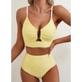 thumbnail image 3 of Eytino Womens Swimsuit High Waisted Bikini Sets V Neck Cutout Tummy Control Swimming Suits Textured Ruched Two Piece Bathing Suits Swimwear Yellow S-2XL, 3 of 12