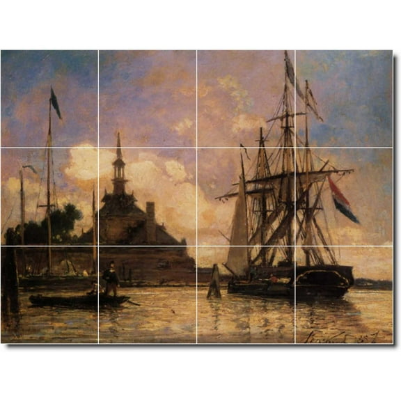Ceramic Tile Mural-Johan Jongkind Ships Custom Tile Mural 1. 32" w x 24" h using (12) 8 x 8 ceramic tiles