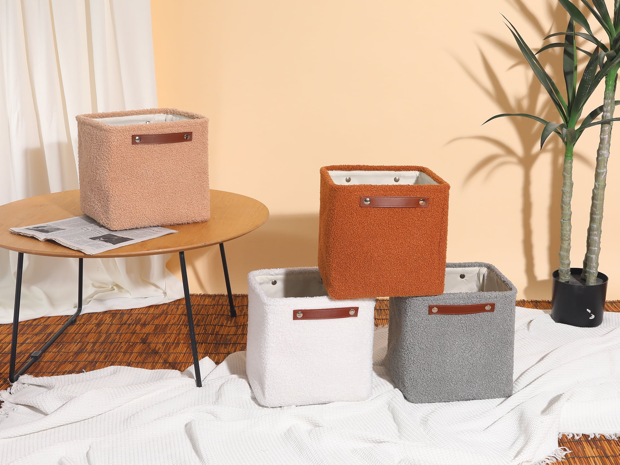 Unique Bargains 3 Packs Collapsible Cotton Storage Bin with Handles Dark Khaki