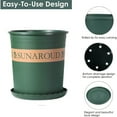 thumbnail image 3 of Visland Plastic Planter with Saucer, Dark Green Flower Plant Pot Nursery Seedling Planter Modern Container Outdoor Indoor Use for All House Plants Herbs Cactus, 3 of 7