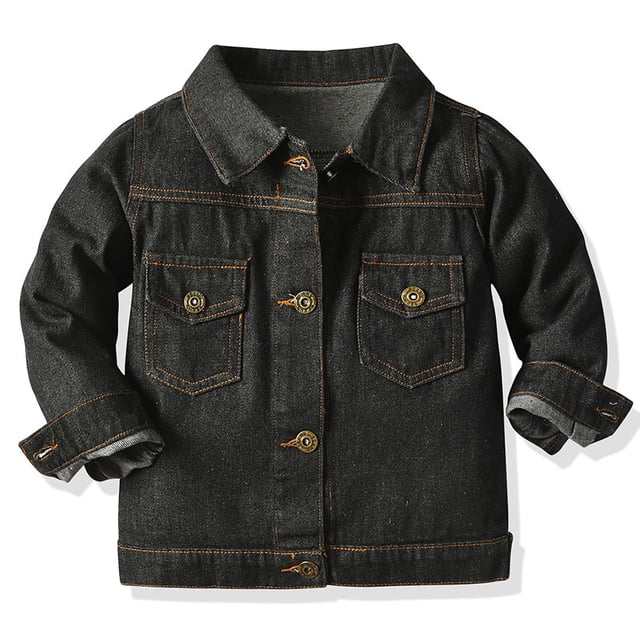 RKSTN Denim Veste en pour Filles à Manches Longues, Boutonnée, Col à Revers, Style Rétro Décontracté, Extérieur, avec Poches, Coupe Ample, Douce, Mode d'Automne et d'Hiver, pour 6 Mois-4 Ans