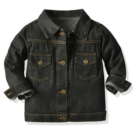 LFEOOST Toddler Kid Baby Boys Girls Denim Jacket Long Sleeve Button Down Jeans Coat Cowboy Overcoat Hoodie Casual Outwear Black 6Months