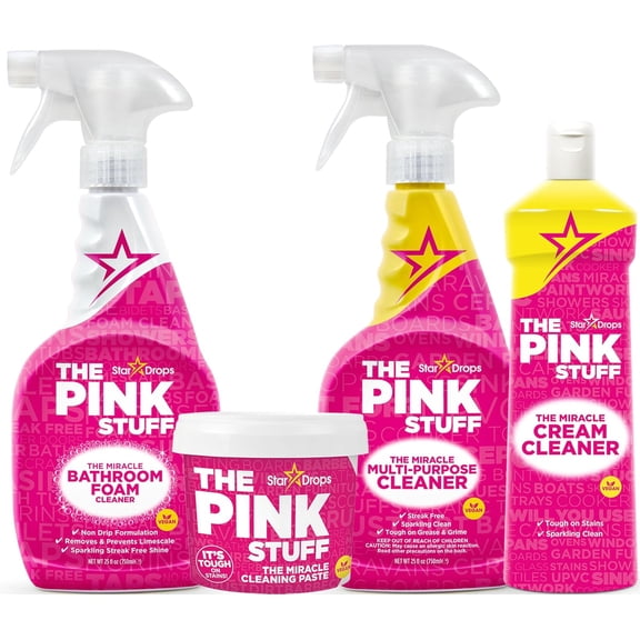 The Pink Stuff Miracle Cleaning Ultimate Bundle – Paste, Multi-Purpose Spray, Bathroom Foam Spray, and Cream Cleaner – Ideal for Kitchens, Bathrooms, Outdoors, and More