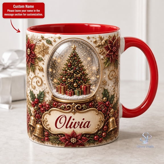 Accent Mug Christmas Tree Snow Globe Ceramic Coffee Cup for Winter Mornings and Holiday Gift Giving