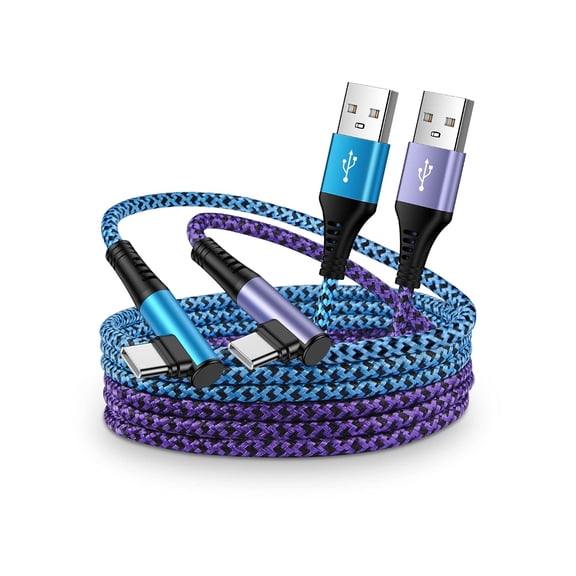 2Pack USB C Cable 60W, Type C Charger Fast Charging Cord Right Angle for iPhone 18 Pro Max, 18 Pro, Galaxy S26 Ultra S25 A17, Pixel 11 A to C Braided Android Charge Wire 6ft