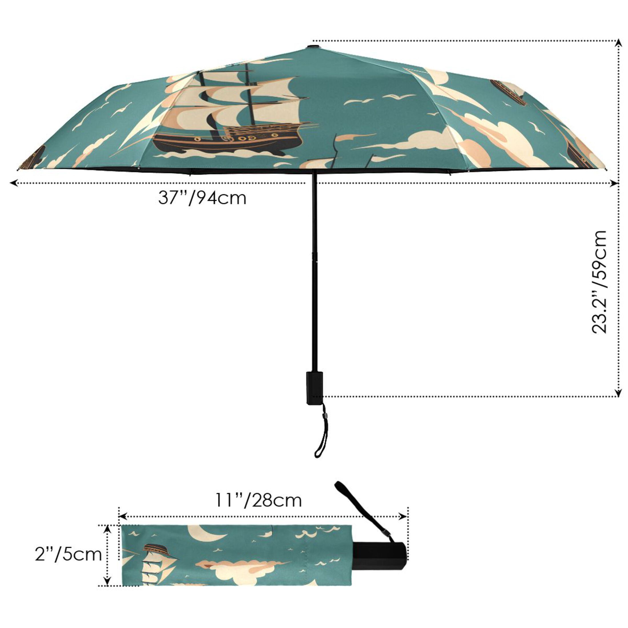 ALAZA Sailboat Seagulls UPF 50+ Compact Folding Umbrella for Rain Travel Umbrella Packable