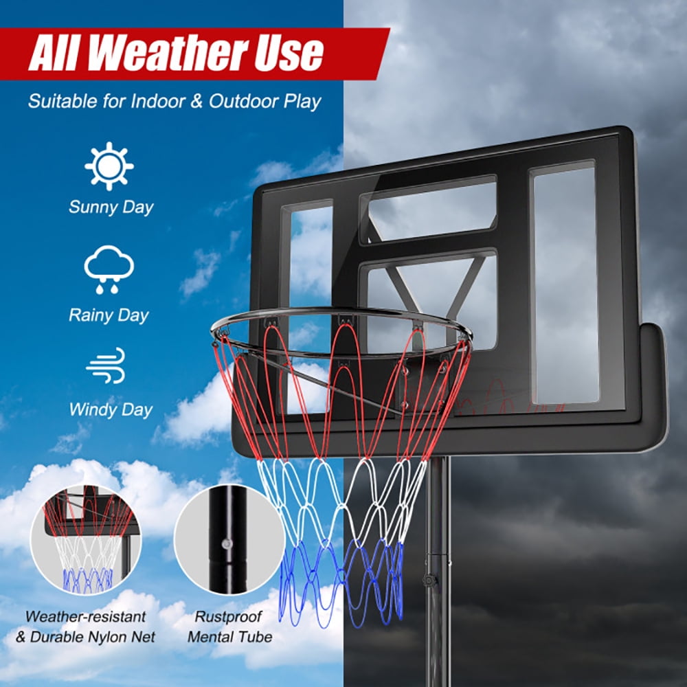 Spaco Height Adjustable Portable Shatterproof Backboard Basketball Hoop with 2 Nets, Portable Basketball Hoop for Kids Teenagers Youth and Adults with Stand & Backboard Fillable Base