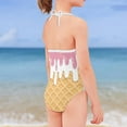 thumbnail image 4 of SEANATIVE Comfortable One Piece Swimwear for Girls Size 5-6 T Breathable Kids Girls Swimsuit Tankini Elastic Strawberry Cream Lace Up Bathing Suit, 4 of 5