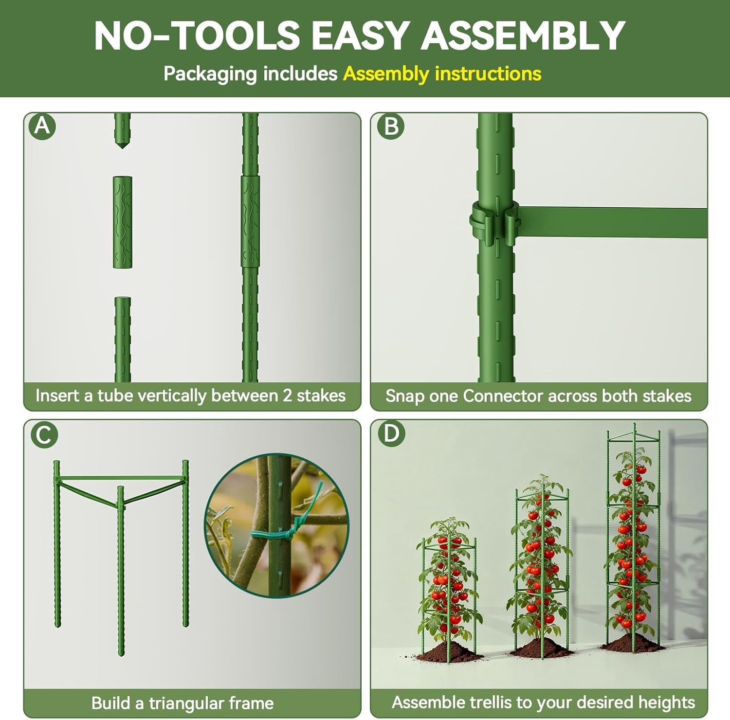 Garden Stakes Tomato Trellis for Pots – 8 Pack Tomato Cages for Garden, Up to 48in (4FT) Adjustable Tomato Cage, Tomato Plant Support for Raised Garden Bed & Climbing Vegetables Flowers