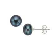 Sterling Silver 'AAA' Quality Black Pearl Button Stud Earring