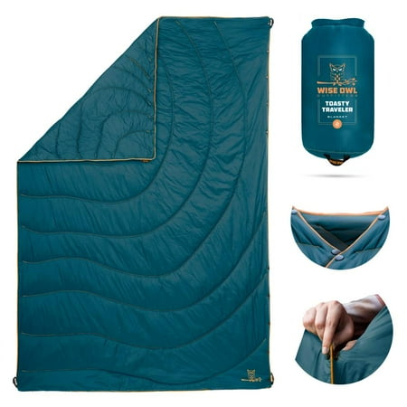 Wise Owl Outfitters Camping Blankets - Puffy, Packable, Lightweight & Compact Insulated Camping Quilt for Outdoor - Backpacking, Beach, Camp, Travel and Hiking Essentials, Blue
