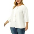 thumbnail image 4 of MODA NOVA Juniors' Plus Size Round Neck Ruffle Chiffon Blouse Top White 1X, 4 of 6