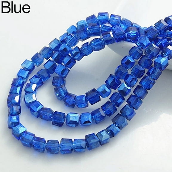 Ruanlalo 100 Pcs Cube Crystal Rhinestone Loose Spacer 4mm Beads DIY Jewelry Findings Blue