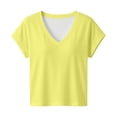 thumbnail image 4 of Rggeeun Women's Tshirts Solid Color V Neck Short Sleeve Loose Fit Soft Breathable for Summer Outdoor Wear Fashion Shirts,Yellow,M, 4 of 4