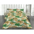 thumbnail image 2 of Ambesonne Floral Quilted Coverlet 3 Pcs, Bicolour Flowers Dotted Art, Queen Size, Green and Amber, 2 of 4