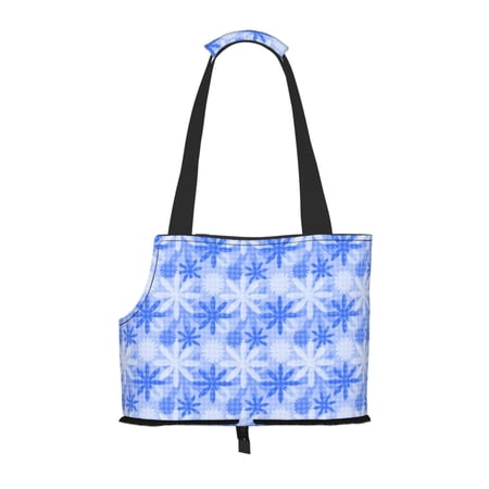 Dog Sling Carrier, Small Dog/Cat Soft Side Carrier Tote Bag for Subway/Shopping/Hiking/Travel-Cartoon Blue Flowers Pattern