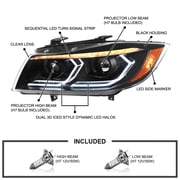 Spec-D ضبط الأسود المزدوج العارض المصابيح الأمامية مع 3 D LED أنبوب وبدء التشغيل الرسوم المتحركة متوافق مع 2006-2011 BMW 3-سلسلة E90 سيدان/E91 عربة، اليسار + اليمين زوج المصابيح الأمامية الجمعية