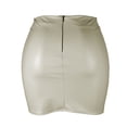 thumbnail image 4 of MIXUE Skirts For Women Summer Solid Color PU Leather Zipper Sexy Bodycon Skirt Streetwear,Beige,XXL, 4 of 6
