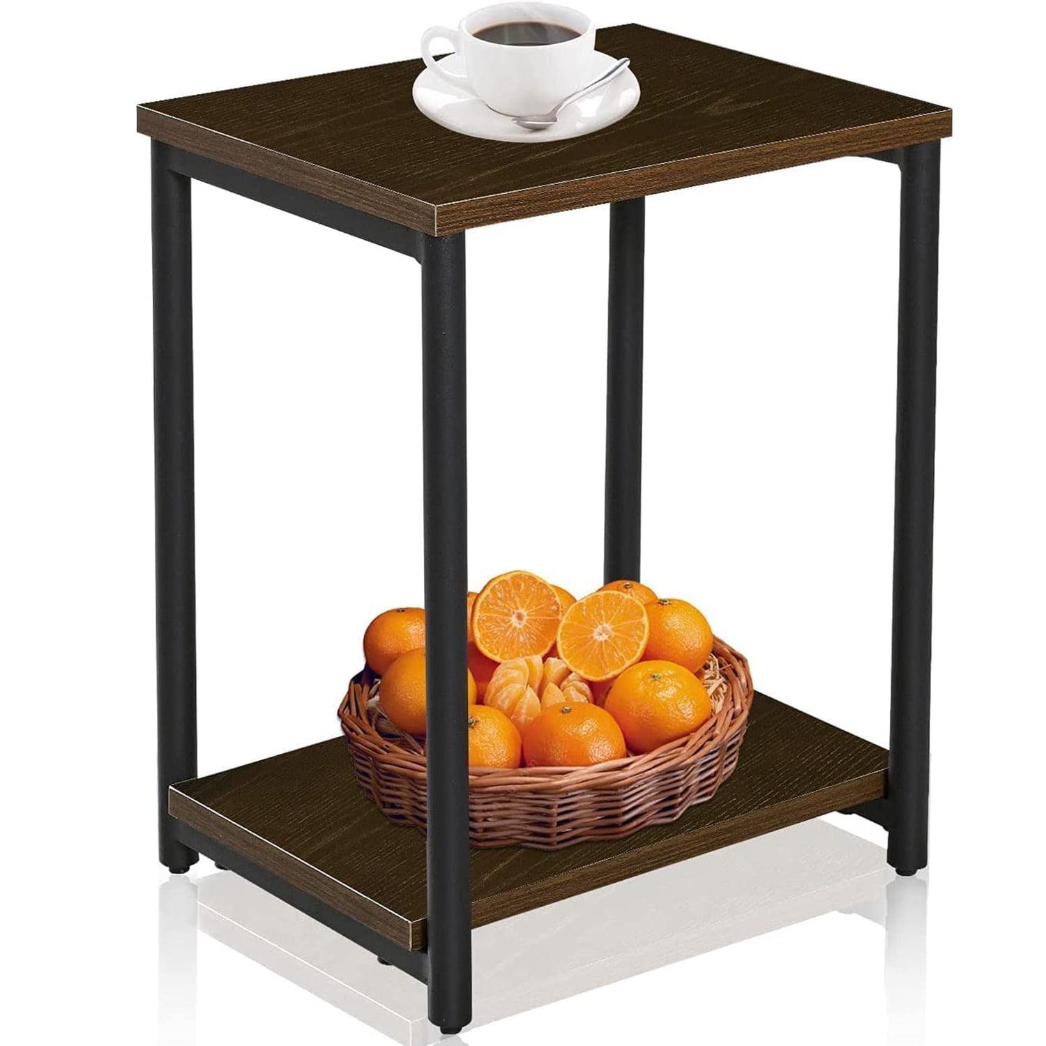 Resenkos Set of 2 Portable Coffee Tray Side End Table with Open Storage Shelf, Laptop Holder Table Workstation for Beside Bed Sofa, Brown Nightstand for Bedroom, Living Room