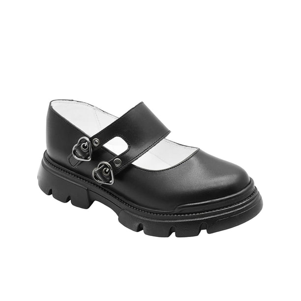 Zapato Escolar Para Niña Doble Hebilla Super Cómodos negro 22.5