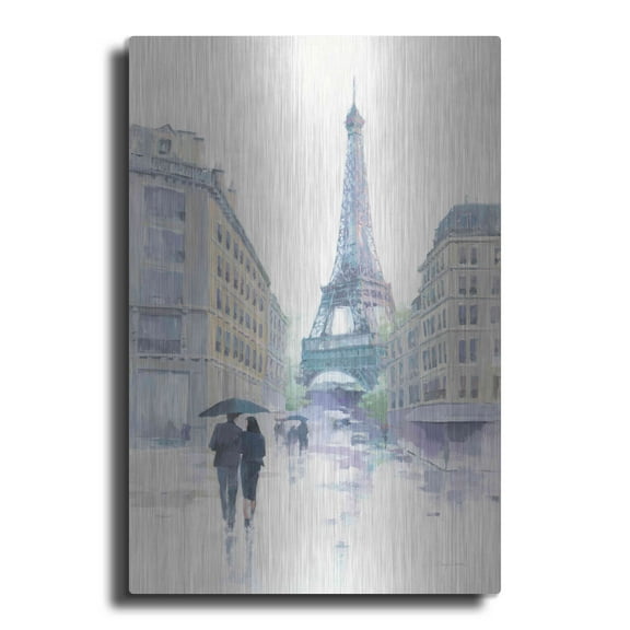 Luxe Metal Art 'Walking in the Rain' by Avery Tillmon, Metal Wall Art, 12"x16"