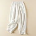 thumbnail image 4 of up to 60% off Gifts Usmixi Elastic Waist Trousers for Women Vintage Lace Patchwork Loose Wide Leg Long Pants Casual Solid Cotton Linen Pants with Pocket White XXXL, 4 of 7