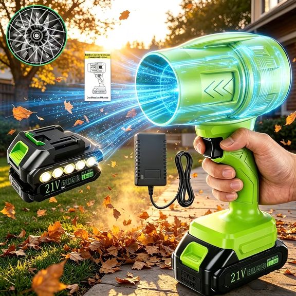 Leaf Blower Cordless with Battery and Charger 95000 RPM Handheld Lightweight Patio Cleaning Blower Set Extended Nozzle Design Blowing Leaves and Dust Car Dryer