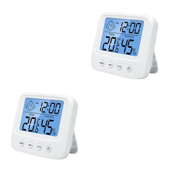 Bearachild Higrómetro Accesorios para el hogar Termómetro LCD Medidor de humedad Datos claros Suministros para el hogar Habitación Ajustable Blanco con luz de fondo 2piezas